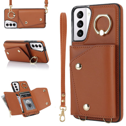 For Samsung Galaxy S21 4G / 5G Kickstand Case Zipper Wallet PU Leather Coated TPU Crossbody Phone Cover