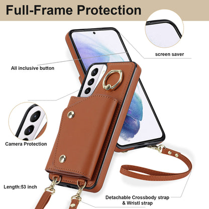 For Samsung Galaxy S21 4G / 5G Kickstand Case Zipper Wallet PU Leather Coated TPU Crossbody Phone Cover