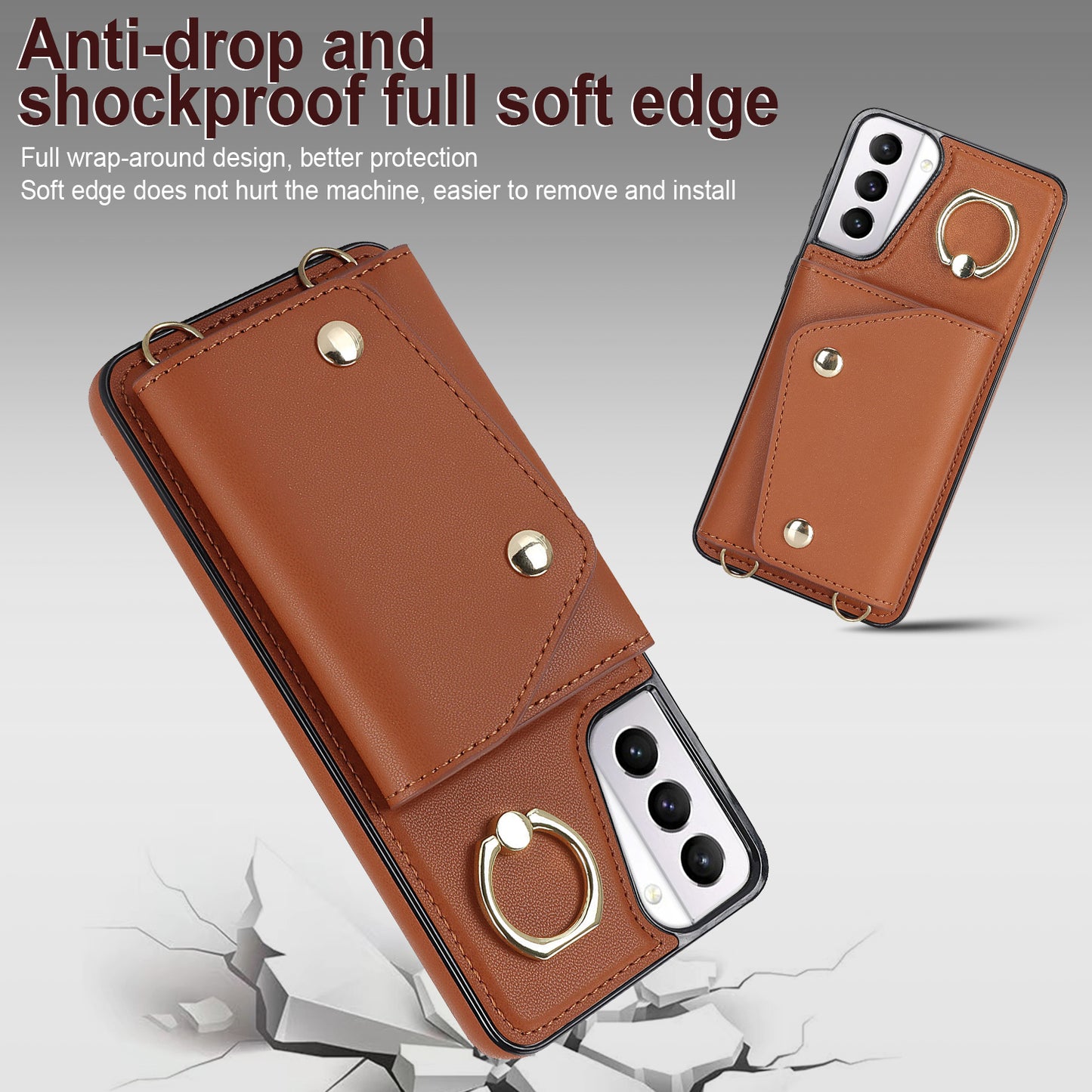 For Samsung Galaxy S21 4G / 5G Kickstand Case Zipper Wallet PU Leather Coated TPU Crossbody Phone Cover