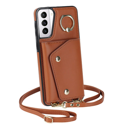 For Samsung Galaxy S21 4G / 5G Kickstand Case Zipper Wallet PU Leather Coated TPU Crossbody Phone Cover