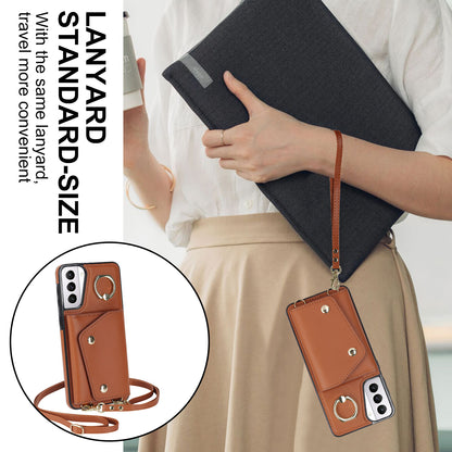 For Samsung Galaxy S21 4G / 5G Kickstand Case Zipper Wallet PU Leather Coated TPU Crossbody Phone Cover