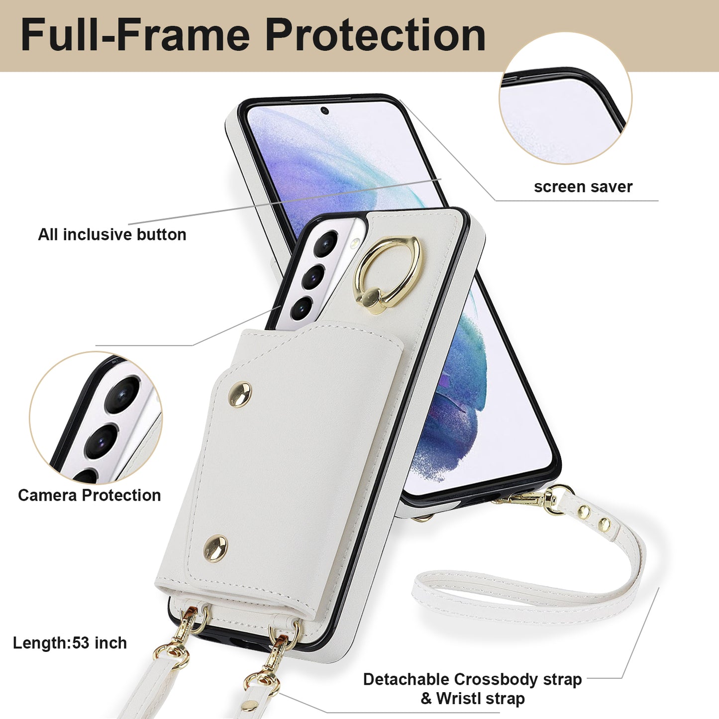 For Samsung Galaxy S21 4G / 5G Kickstand Case Zipper Wallet PU Leather Coated TPU Crossbody Phone Cover