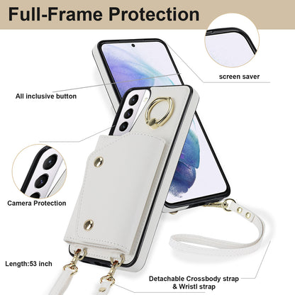 For Samsung Galaxy S21 4G / 5G Kickstand Case Zipper Wallet PU Leather Coated TPU Crossbody Phone Cover