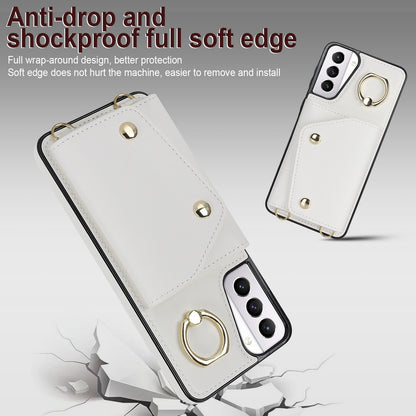 For Samsung Galaxy S21 4G / 5G Kickstand Case Zipper Wallet PU Leather Coated TPU Crossbody Phone Cover