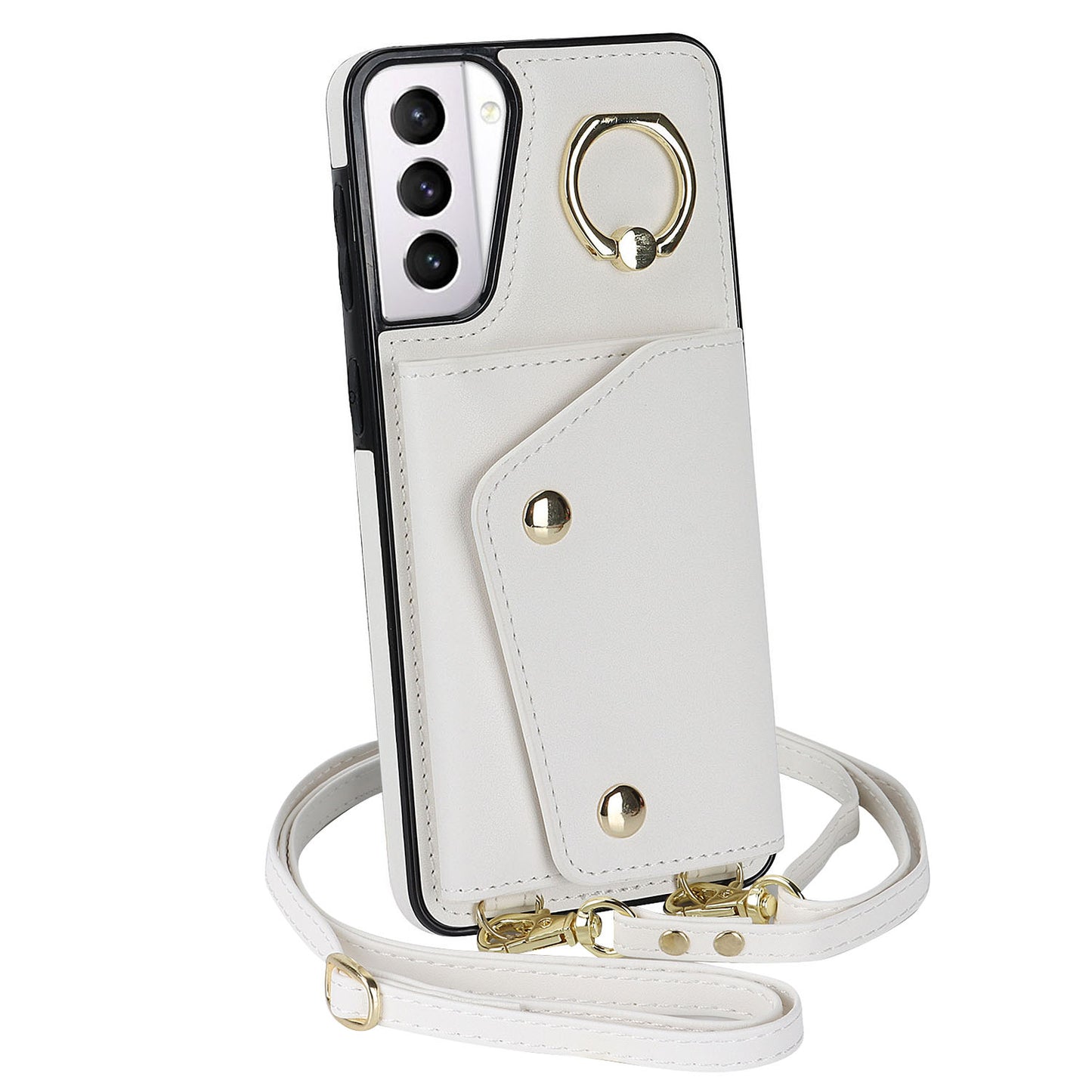 For Samsung Galaxy S21 4G / 5G Kickstand Case Zipper Wallet PU Leather Coated TPU Crossbody Phone Cover