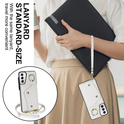 For Samsung Galaxy S21 4G / 5G Kickstand Case Zipper Wallet PU Leather Coated TPU Crossbody Phone Cover