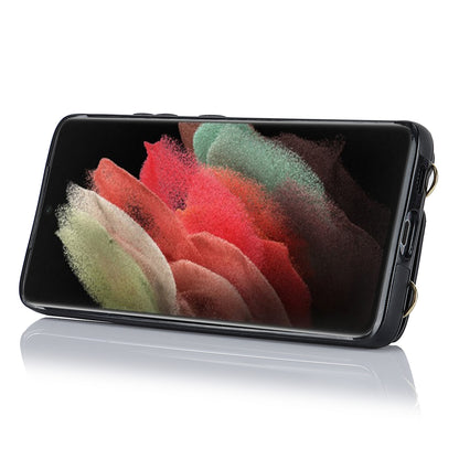 For Samsung Galaxy S21 Ultra 5G Crossbody Phone Case with Zipper Wallet Kickstand, PU Leather Coated TPU Cover