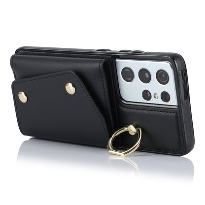 For Samsung Galaxy S21 Ultra 5G Crossbody Phone Case with Zipper Wallet Kickstand, PU Leather Coated TPU Cover