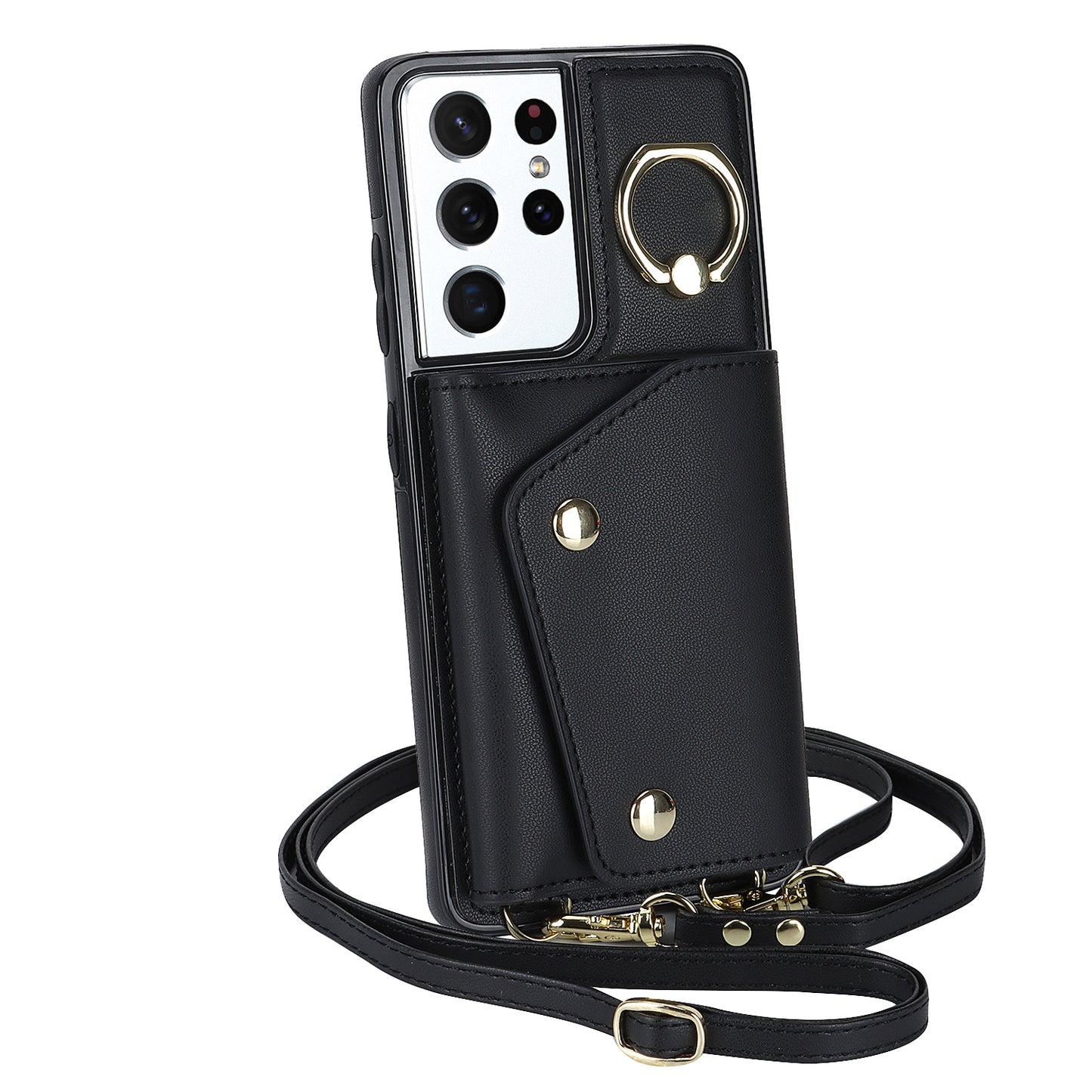 For Samsung Galaxy S21 Ultra 5G Crossbody Phone Case with Zipper Wallet Kickstand, PU Leather Coated TPU Cover