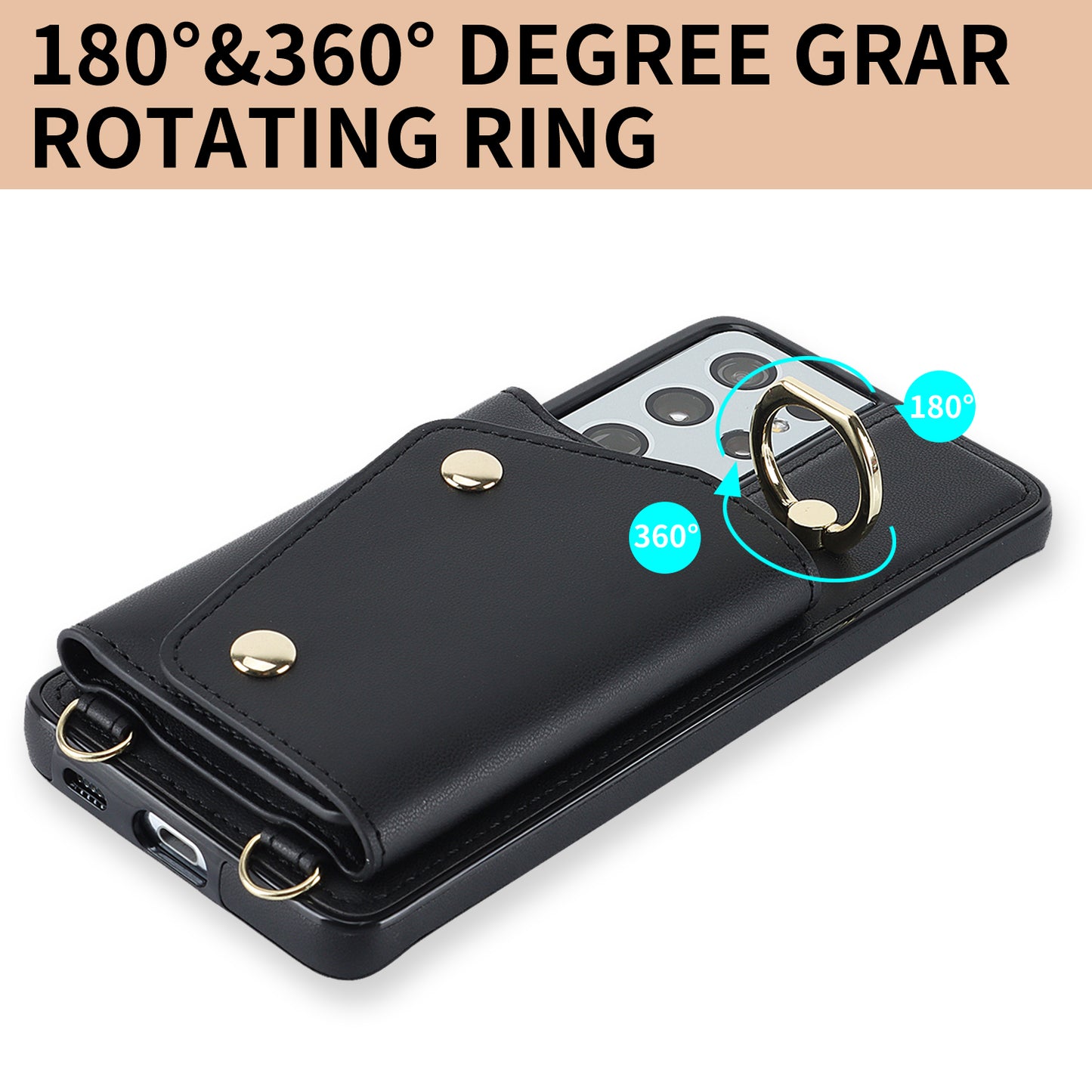 For Samsung Galaxy S21 Ultra 5G Crossbody Phone Case with Zipper Wallet Kickstand, PU Leather Coated TPU Cover