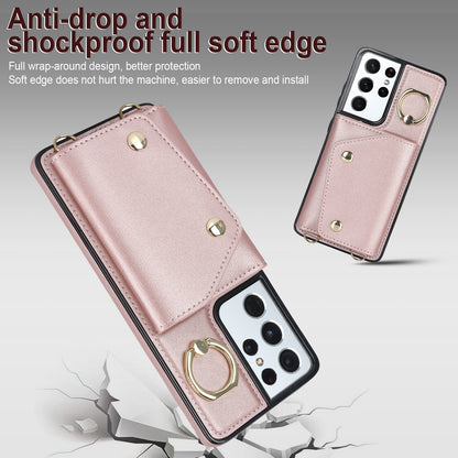 For Samsung Galaxy S21 Ultra 5G Crossbody Phone Case with Zipper Wallet Kickstand, PU Leather Coated TPU Cover