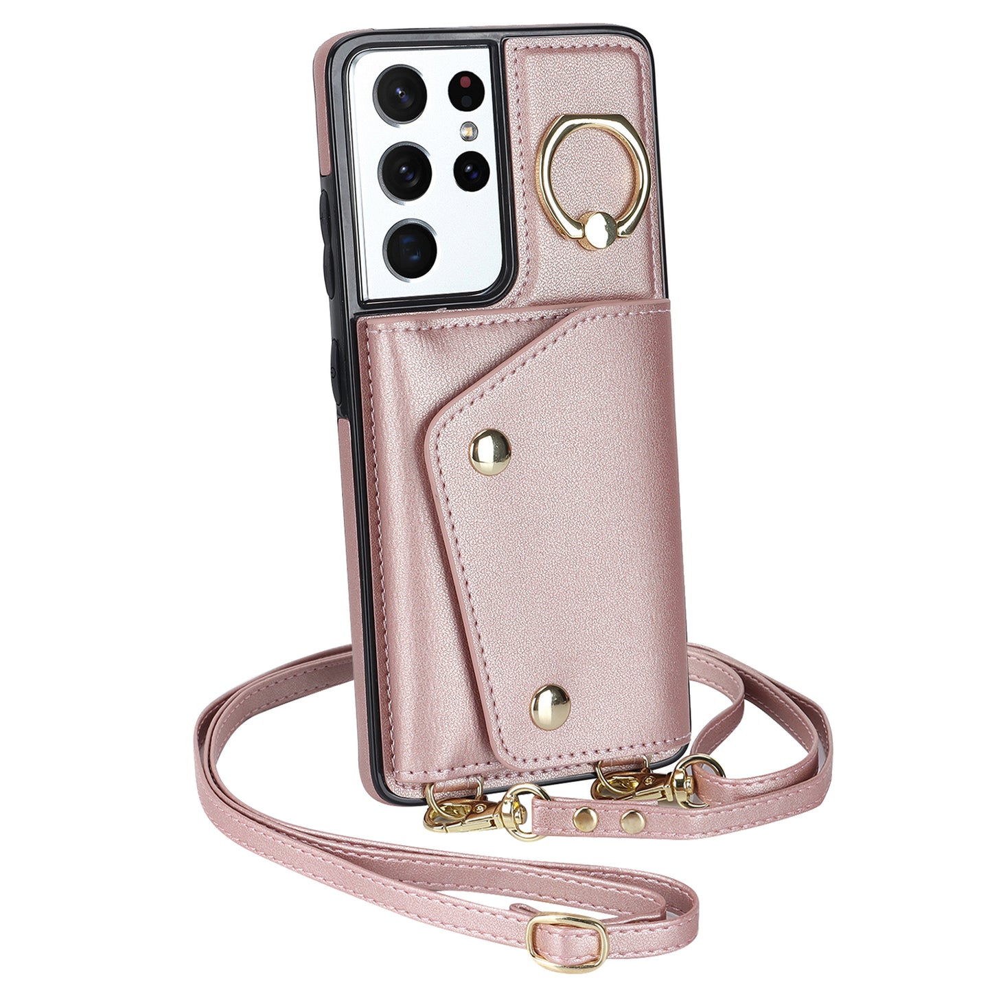 For Samsung Galaxy S21 Ultra 5G Crossbody Phone Case with Zipper Wallet Kickstand, PU Leather Coated TPU Cover