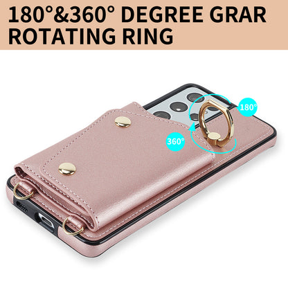 For Samsung Galaxy S21 Ultra 5G Crossbody Phone Case with Zipper Wallet Kickstand, PU Leather Coated TPU Cover