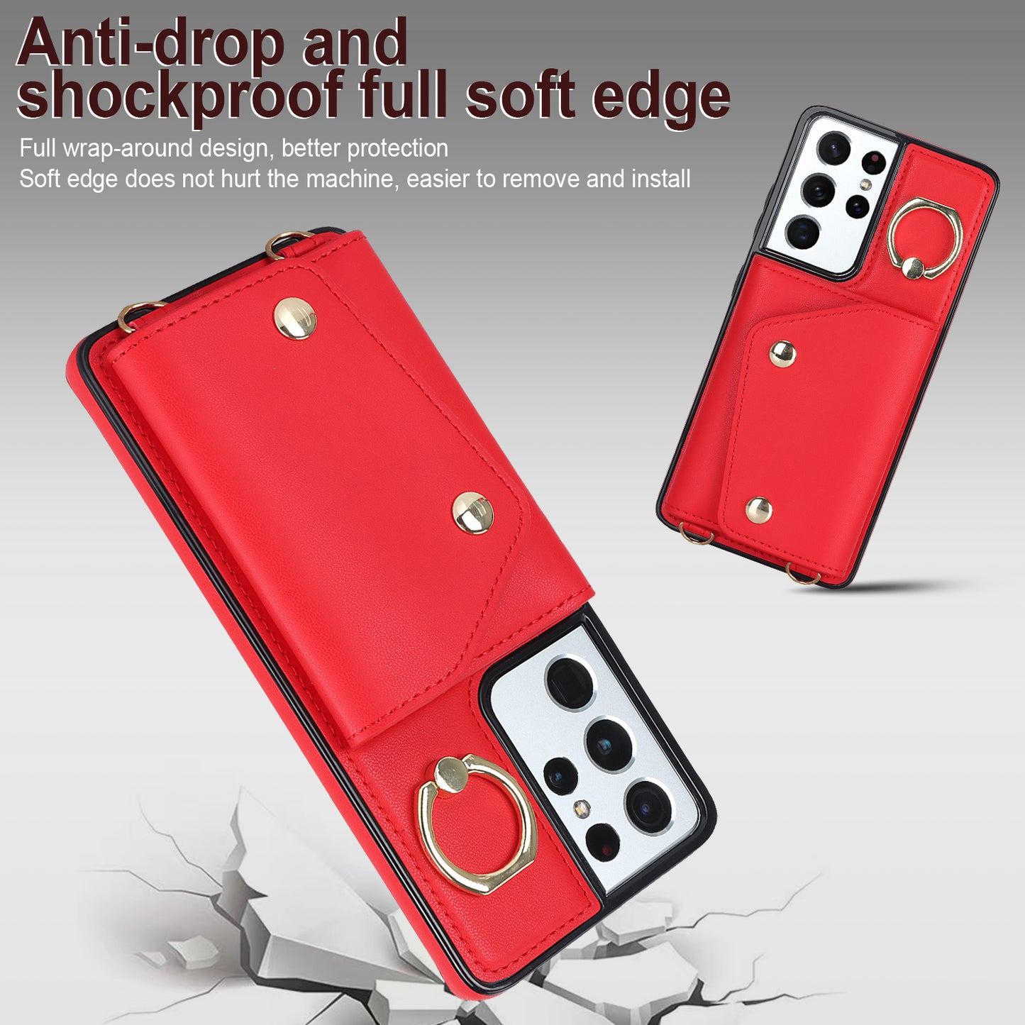 For Samsung Galaxy S21 Ultra 5G Crossbody Phone Case with Zipper Wallet Kickstand, PU Leather Coated TPU Cover