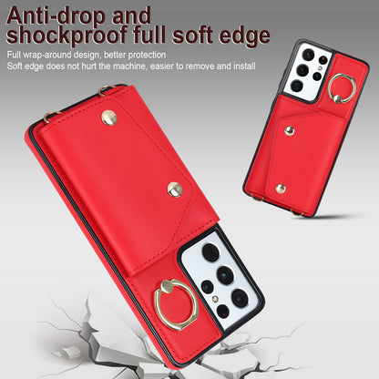 For Samsung Galaxy S21 Ultra 5G Crossbody Phone Case with Zipper Wallet Kickstand, PU Leather Coated TPU Cover