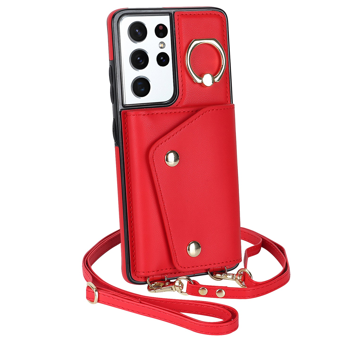 For Samsung Galaxy S21 Ultra 5G Crossbody Phone Case with Zipper Wallet Kickstand, PU Leather Coated TPU Cover