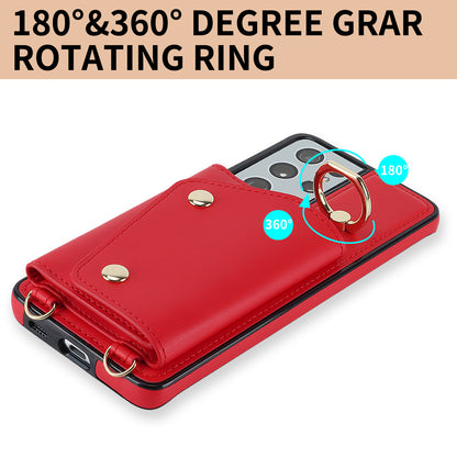 For Samsung Galaxy S21 Ultra 5G Crossbody Phone Case with Zipper Wallet Kickstand, PU Leather Coated TPU Cover