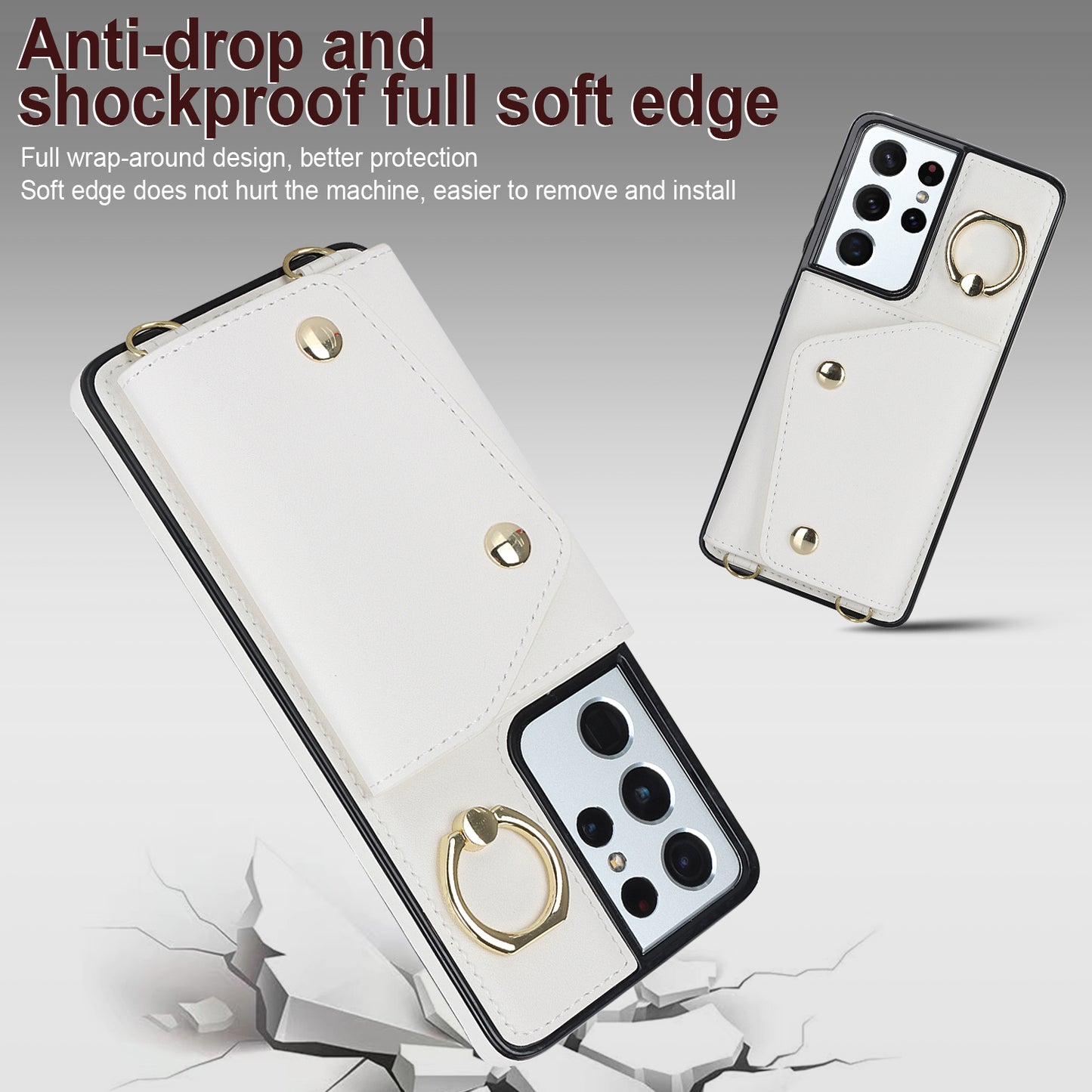 For Samsung Galaxy S21 Ultra 5G Crossbody Phone Case with Zipper Wallet Kickstand, PU Leather Coated TPU Cover