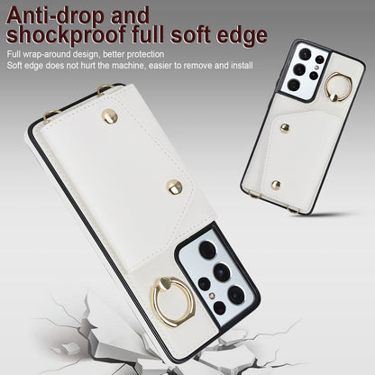 For Samsung Galaxy S21 Ultra 5G Crossbody Phone Case with Zipper Wallet Kickstand, PU Leather Coated TPU Cover