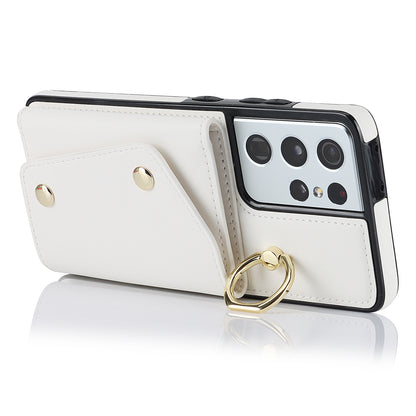 For Samsung Galaxy S21 Ultra 5G Crossbody Phone Case with Zipper Wallet Kickstand, PU Leather Coated TPU Cover