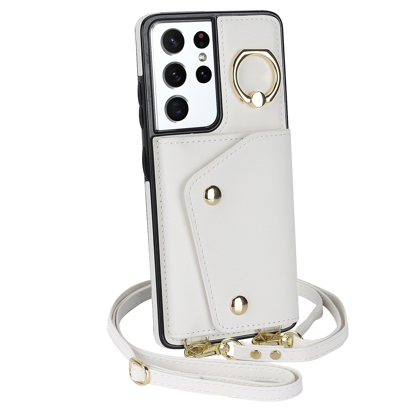 For Samsung Galaxy S21 Ultra 5G Crossbody Phone Case with Zipper Wallet Kickstand, PU Leather Coated TPU Cover