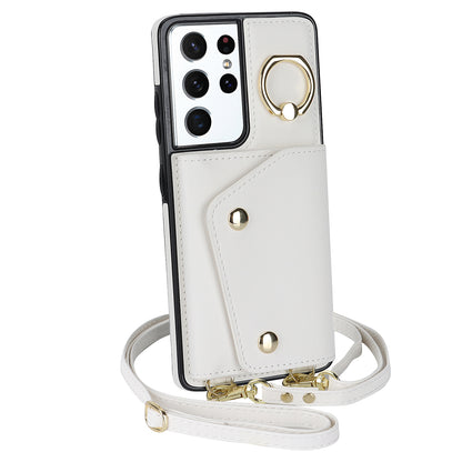 For Samsung Galaxy S21 Ultra 5G Crossbody Phone Case with Zipper Wallet Kickstand, PU Leather Coated TPU Cover