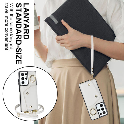 For Samsung Galaxy S21 Ultra 5G Crossbody Phone Case with Zipper Wallet Kickstand, PU Leather Coated TPU Cover