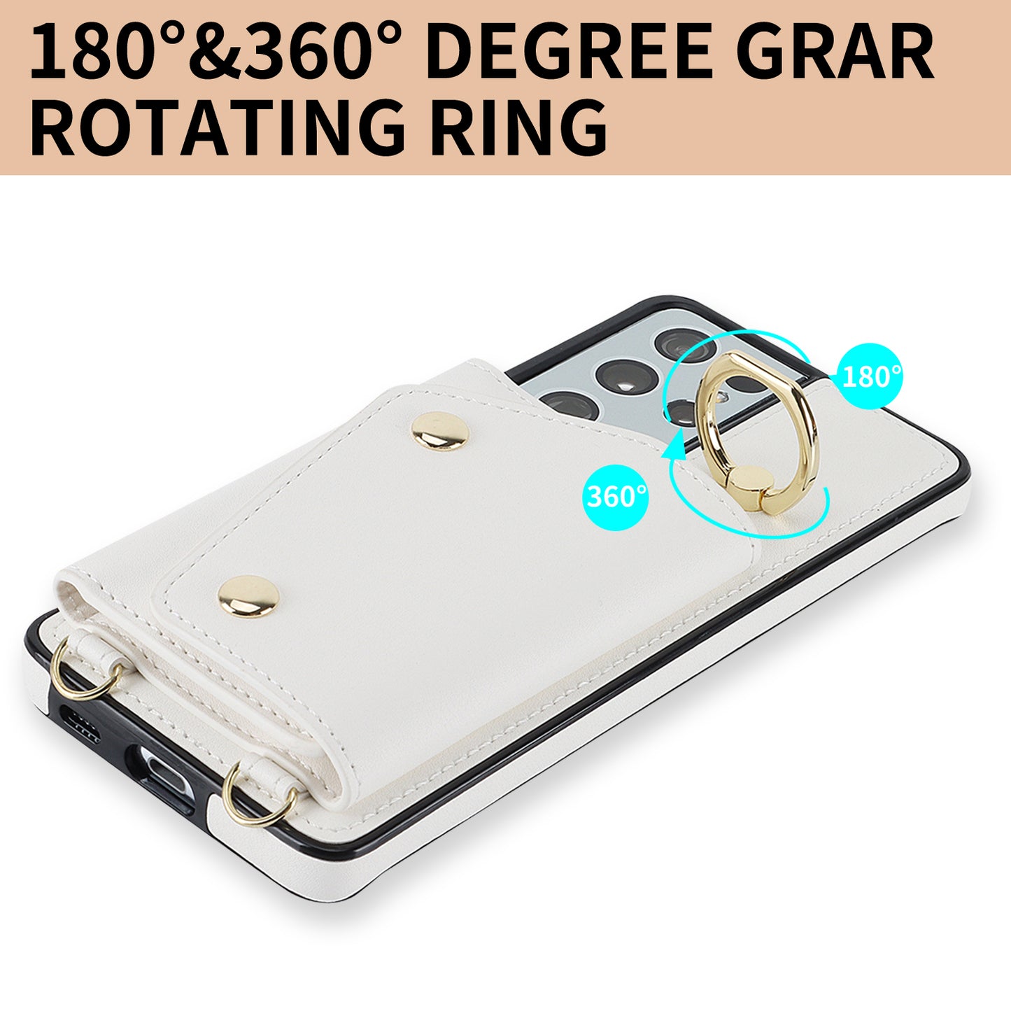 For Samsung Galaxy S21 Ultra 5G Crossbody Phone Case with Zipper Wallet Kickstand, PU Leather Coated TPU Cover