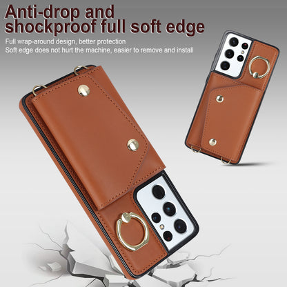 For Samsung Galaxy S21 Ultra 5G Crossbody Phone Case with Zipper Wallet Kickstand, PU Leather Coated TPU Cover