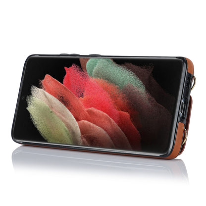 For Samsung Galaxy S21 Ultra 5G Crossbody Phone Case with Zipper Wallet Kickstand, PU Leather Coated TPU Cover