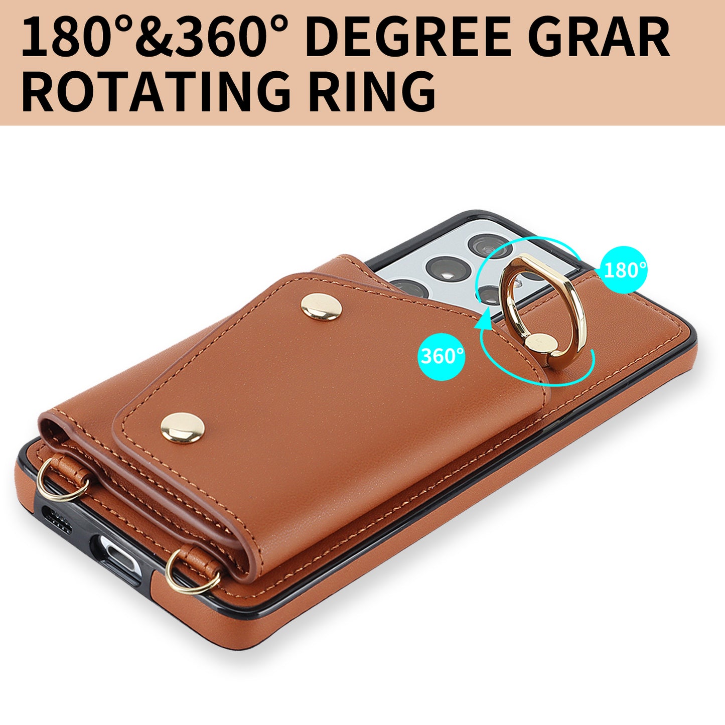 For Samsung Galaxy S21 Ultra 5G Crossbody Phone Case with Zipper Wallet Kickstand, PU Leather Coated TPU Cover