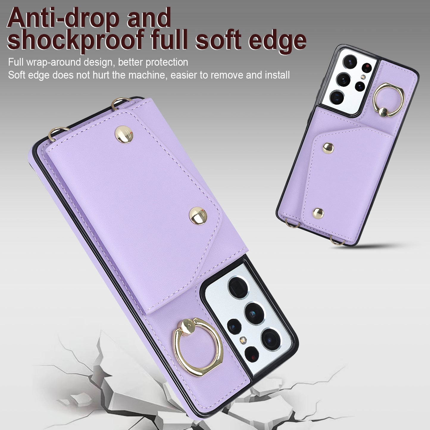 For Samsung Galaxy S21 Ultra 5G Crossbody Phone Case with Zipper Wallet Kickstand, PU Leather Coated TPU Cover