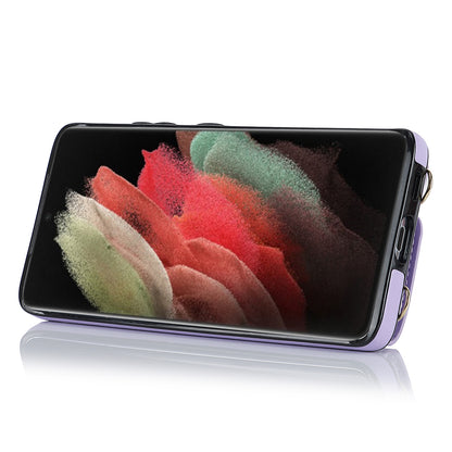 For Samsung Galaxy S21 Ultra 5G Crossbody Phone Case with Zipper Wallet Kickstand, PU Leather Coated TPU Cover