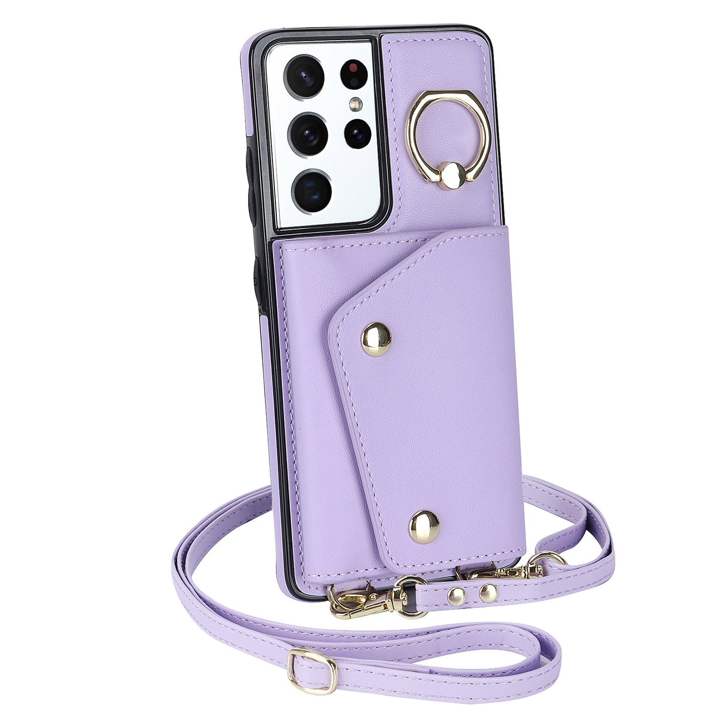 For Samsung Galaxy S21 Ultra 5G Crossbody Phone Case with Zipper Wallet Kickstand, PU Leather Coated TPU Cover