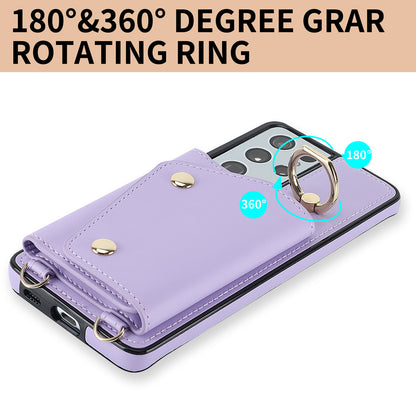 For Samsung Galaxy S21 Ultra 5G Crossbody Phone Case with Zipper Wallet Kickstand, PU Leather Coated TPU Cover