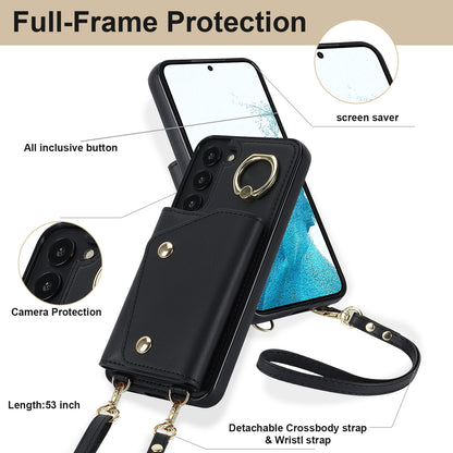 For Samsung Galaxy S22 5G Zipper Wallet Phone Cover Rotary Ring Kickstand PU Leather Coated TPU Case