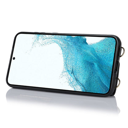 For Samsung Galaxy S22 5G Zipper Wallet Phone Cover Rotary Ring Kickstand PU Leather Coated TPU Case