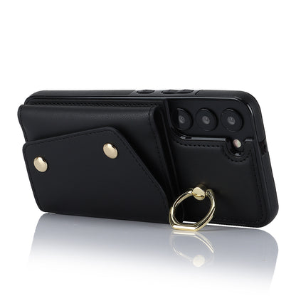 For Samsung Galaxy S22 5G Zipper Wallet Phone Cover Rotary Ring Kickstand PU Leather Coated TPU Case