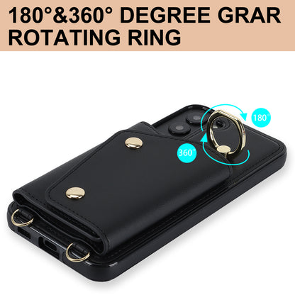 For Samsung Galaxy S22 5G Zipper Wallet Phone Cover Rotary Ring Kickstand PU Leather Coated TPU Case