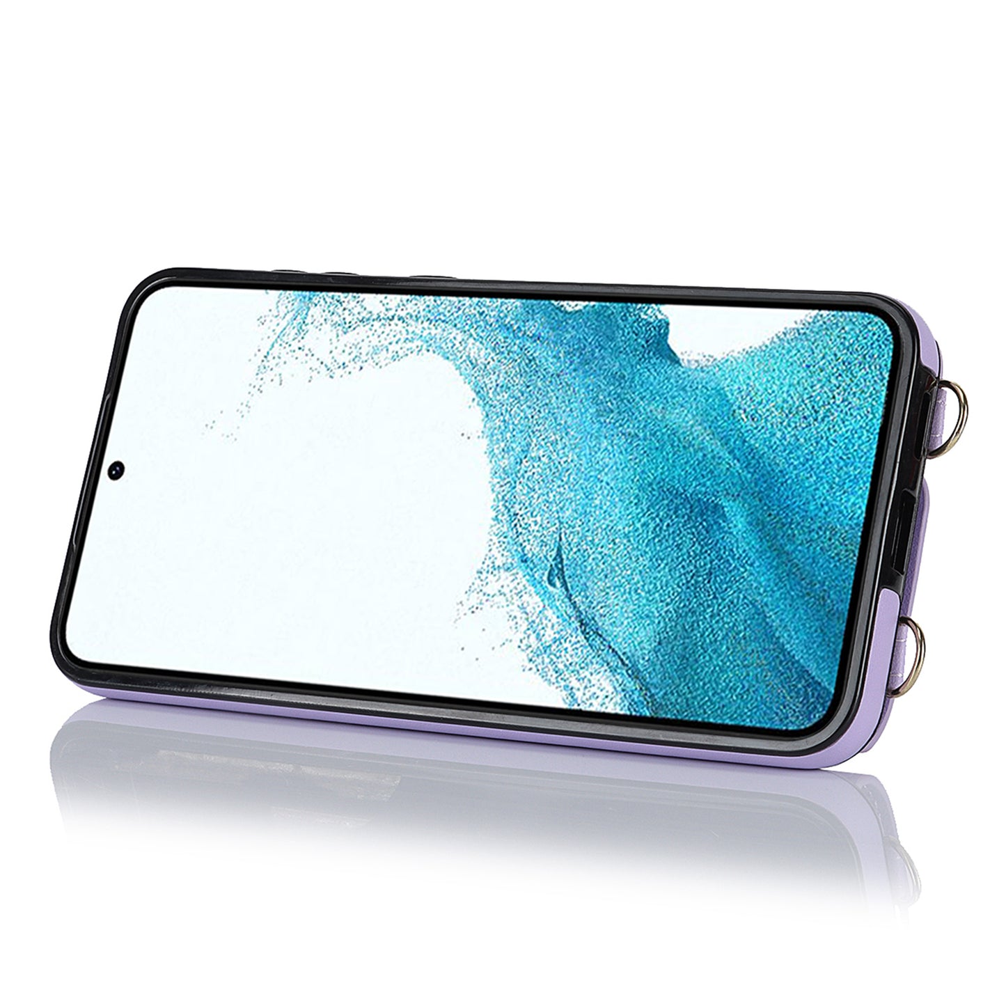 For Samsung Galaxy S22 5G Zipper Wallet Phone Cover Rotary Ring Kickstand PU Leather Coated TPU Case