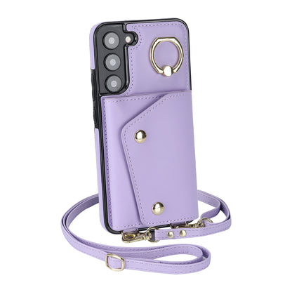 For Samsung Galaxy S22 5G Zipper Wallet Phone Cover Rotary Ring Kickstand PU Leather Coated TPU Case