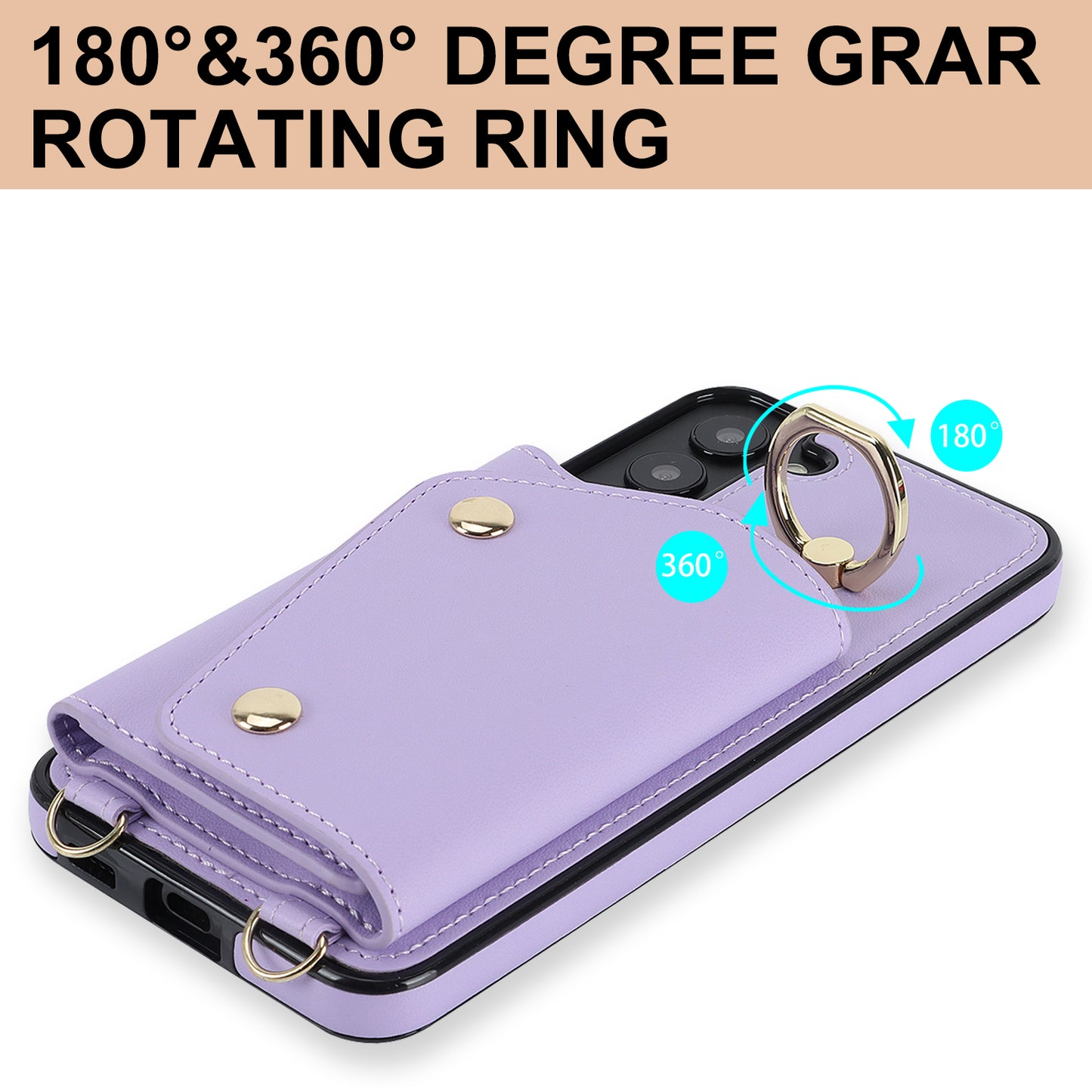 For Samsung Galaxy S22 5G Zipper Wallet Phone Cover Rotary Ring Kickstand PU Leather Coated TPU Case