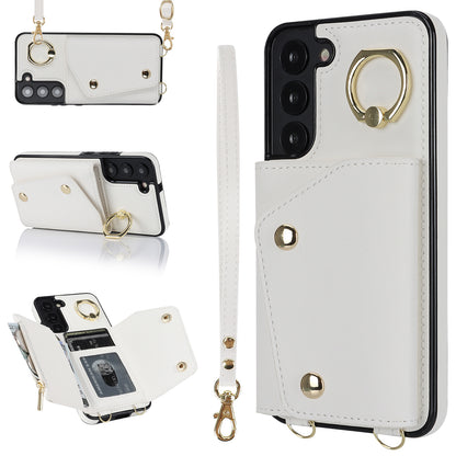 For Samsung Galaxy S22 5G Zipper Wallet Phone Cover Rotary Ring Kickstand PU Leather Coated TPU Case