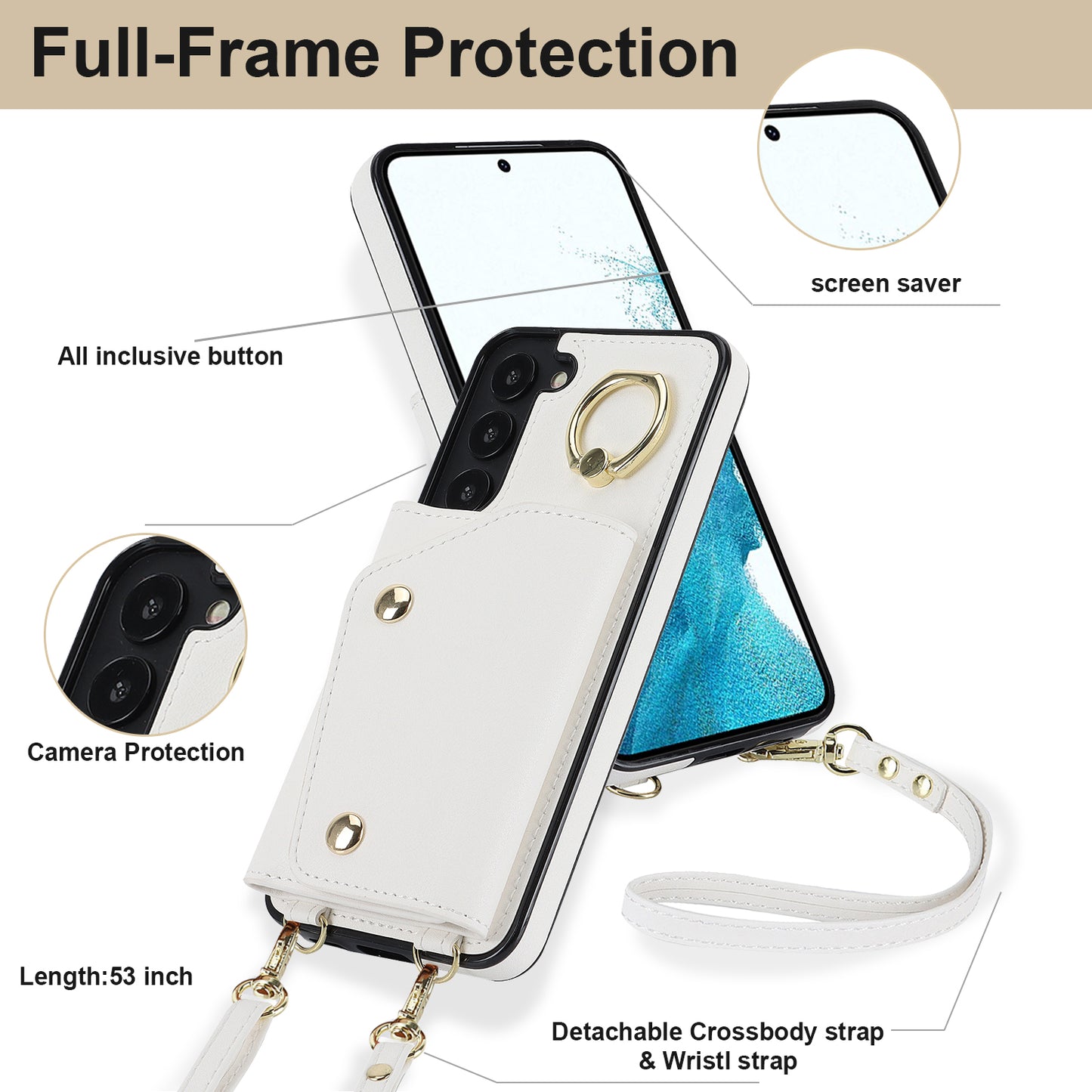 For Samsung Galaxy S22 5G Zipper Wallet Phone Cover Rotary Ring Kickstand PU Leather Coated TPU Case