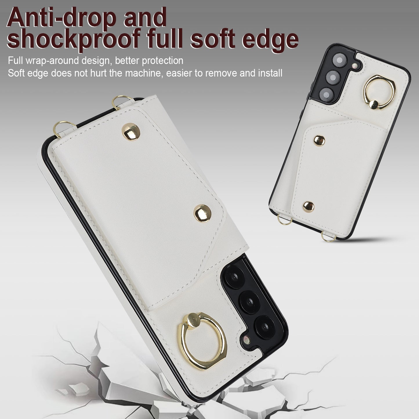For Samsung Galaxy S22 5G Zipper Wallet Phone Cover Rotary Ring Kickstand PU Leather Coated TPU Case