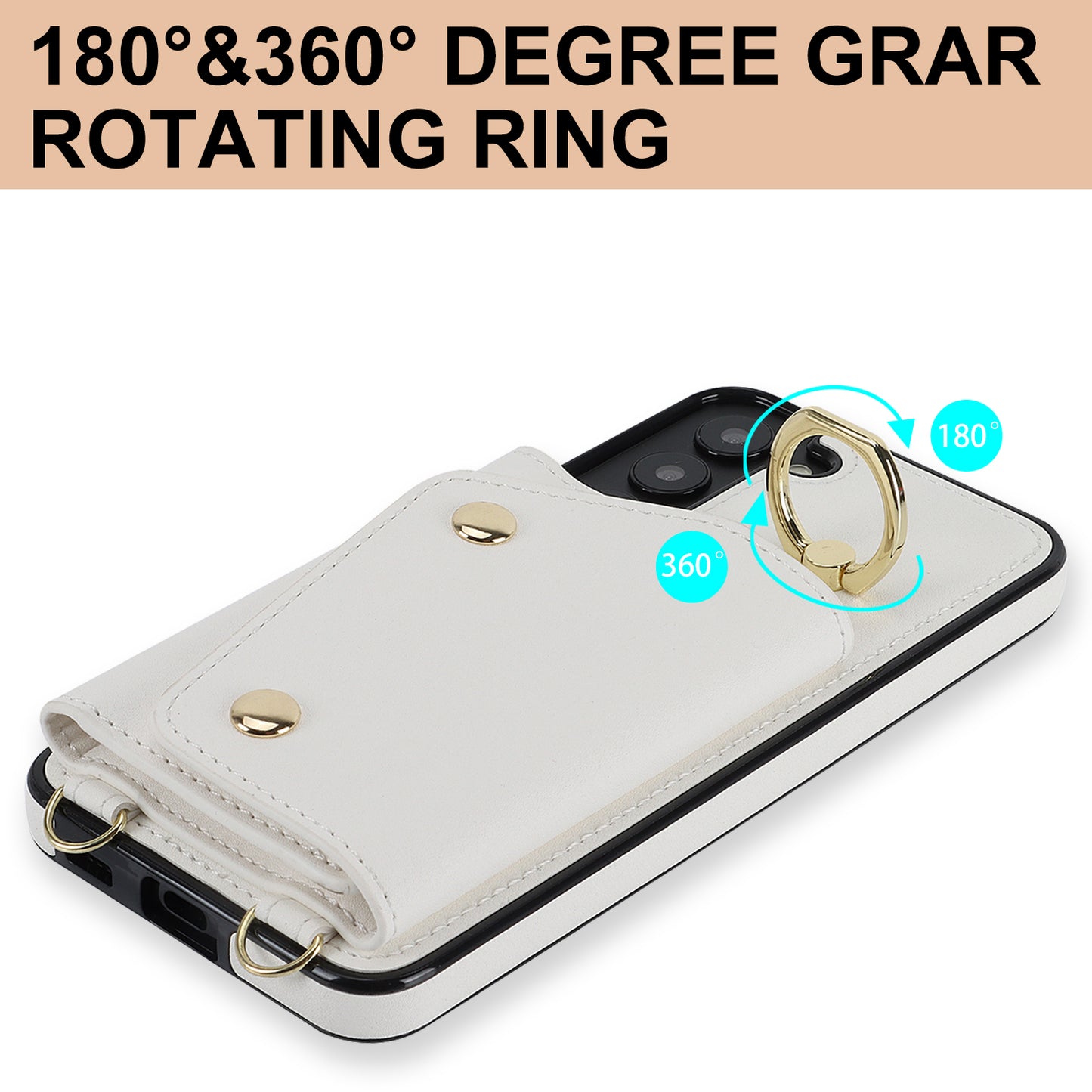 For Samsung Galaxy S22 5G Zipper Wallet Phone Cover Rotary Ring Kickstand PU Leather Coated TPU Case