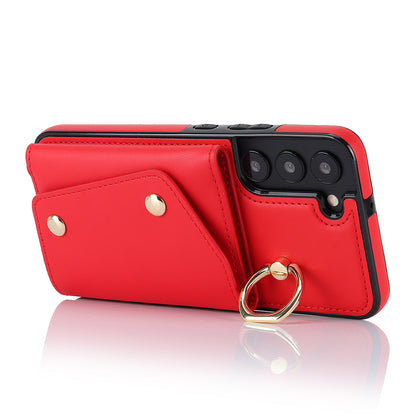 For Samsung Galaxy S22 5G Zipper Wallet Phone Cover Rotary Ring Kickstand PU Leather Coated TPU Case