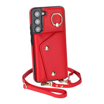 For Samsung Galaxy S22 5G Zipper Wallet Phone Cover Rotary Ring Kickstand PU Leather Coated TPU Case