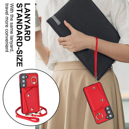 For Samsung Galaxy S22 5G Zipper Wallet Phone Cover Rotary Ring Kickstand PU Leather Coated TPU Case