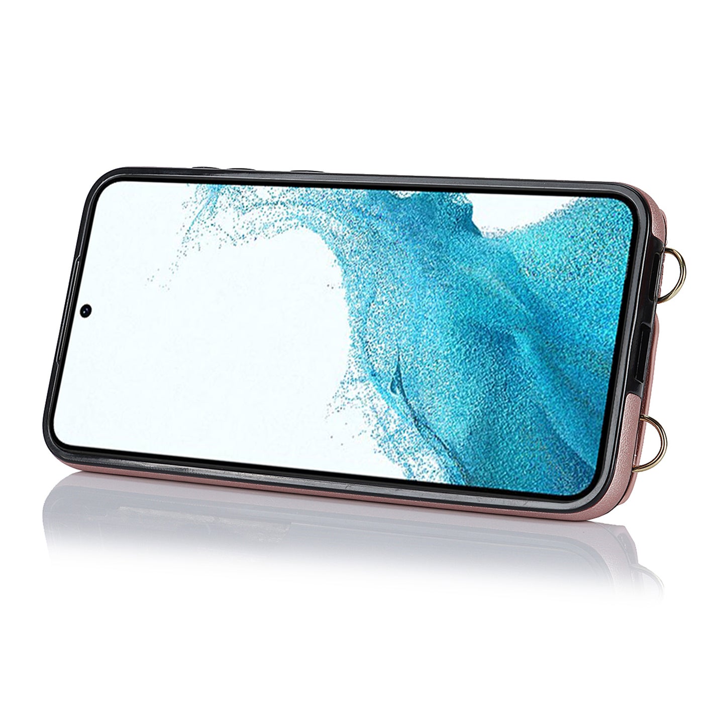 For Samsung Galaxy S22 5G Zipper Wallet Phone Cover Rotary Ring Kickstand PU Leather Coated TPU Case